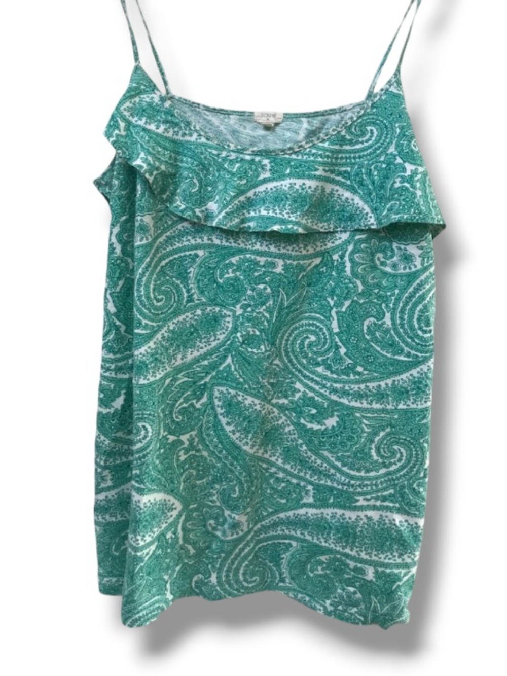 J.Crew Women’s Paisley Spaghetti Strap Cami Blouse Top Green Summer Print